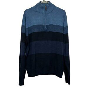 Men's Tricot St Raphael Blue Stripe Quarter-Zip 1/4 Sweater Size Large EUC #1506